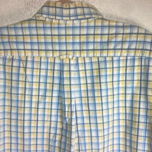 LZOD Shirt Mens Size LG Blue Yellow White Plaid Button Down Short Sleeve Pocket - Picture 4 of 8